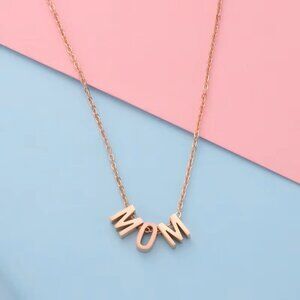 Rose Gold Mom Letter Necklace Pendant Minimalist Jewelry Mothers Day Gift Mom